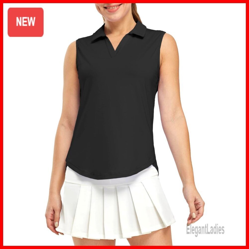 Sleeveless V-Neck Collared Polo Quick Dry UPF 50+ Athletic Shirt